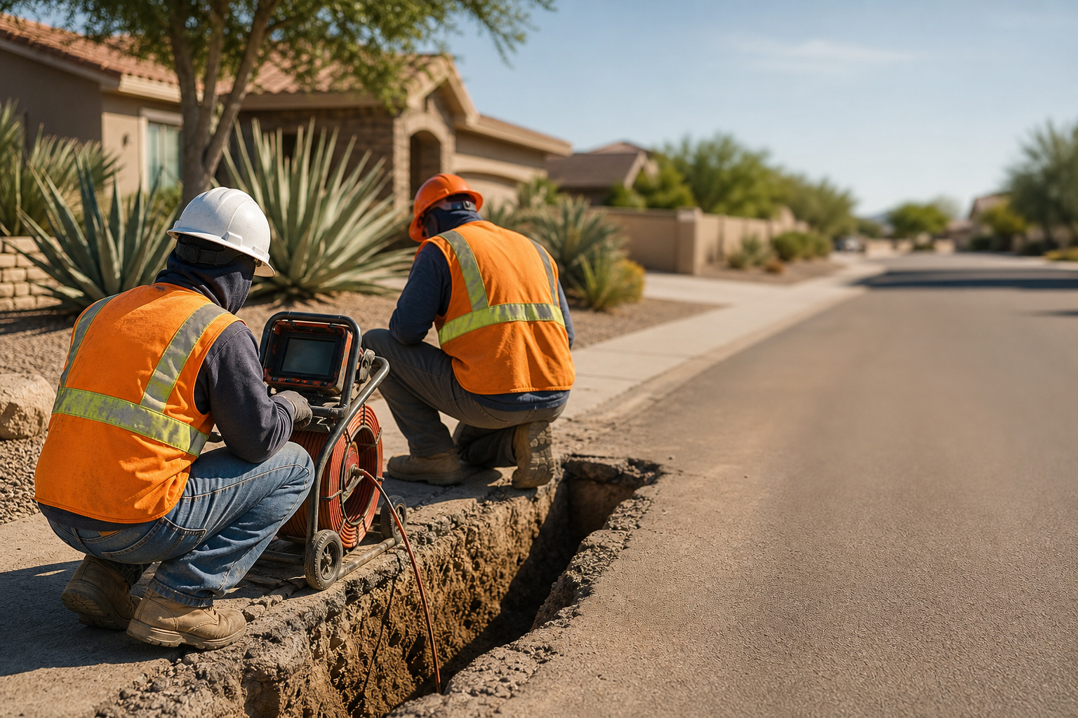 Sewer line repair crew working in Gilbert AZ